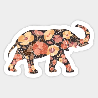 Floral Elephant Silhouette - Retro Apricot Sticker